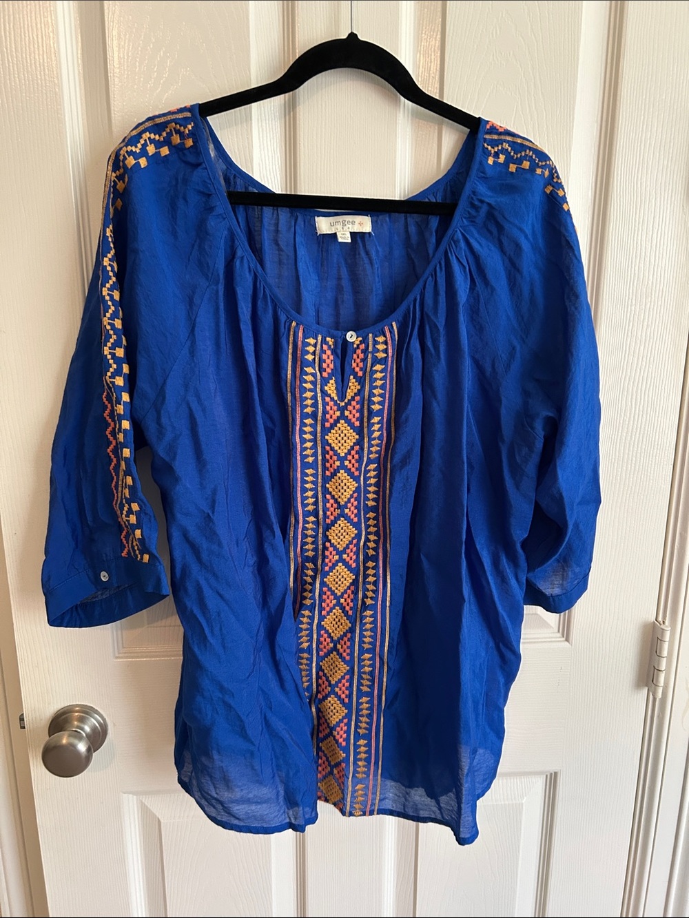 Umgee Cobalt Blue Embroidered Peasant Tunic